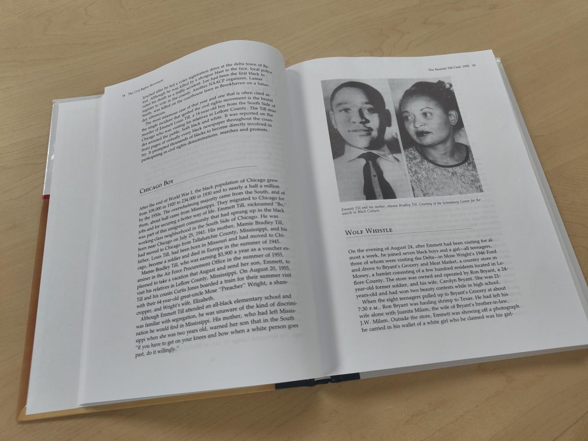 Emmett Till and his mother, Mamie Till, as seen in The Civil Rights Movement: An Eyewitness History by Sanford Wexler, available from the Cibola Library. (323.1 WEX)