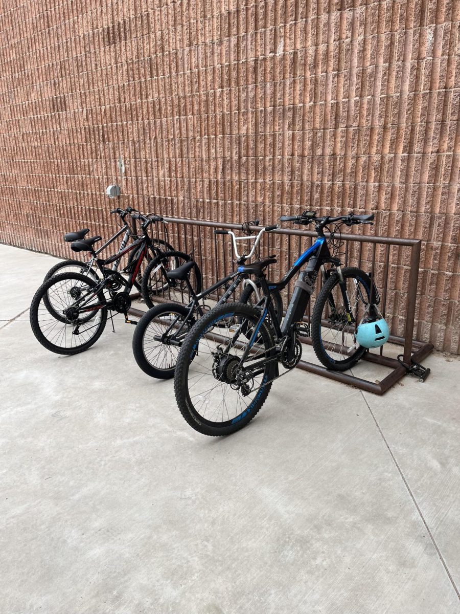 The bike rack in front of the main entrance at Cibola.